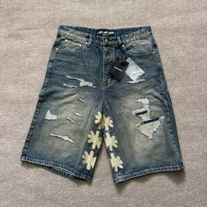 NEW LOSTSHDWS DSTROY Denim Shorts "Light Wash/Bone" Size 34